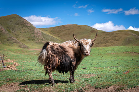 Yak in the grassland of Tibet, China. This is the largest domesticated animal in the world.の写真素材