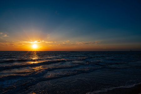 Sunset over the Baltic Sea in Gdansk, Poland.の写真素材
