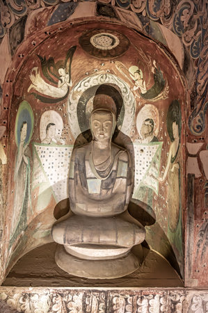 Buddha statue in the temple of Bagan, Myanmar.の写真素材