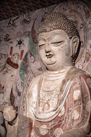 Buddha statue in chinese temple, closeup of photoの写真素材