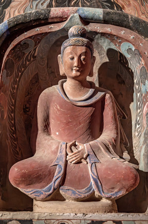 Buddha statue in the Buddhist temple in Bagan, Myanmarの写真素材