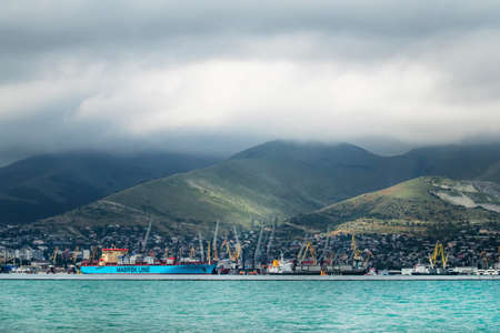 Novorossiysk, Russia - June 23, 2017: View of the Novorossiysk Commercial Sea Port on a Stormy Summer Dayの写真素材