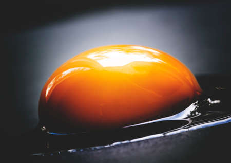 Egg yolk on a dark background, macro shot, selective focus, shallow depth of fieldの写真素材