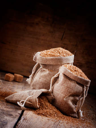 Brown sugar, packed in bags, selective focusの写真素材