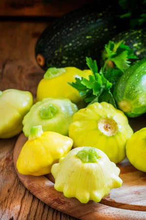 Small yellow pattypans, selective focusの写真素材