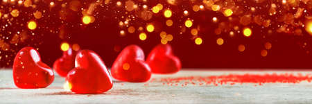 Valentine's Day Banner Background. Holiday Blinking Abstract Background with Glowing Hearts. Love symbol, copy spaceの写真素材