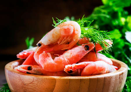 Boiled shrimp, selective focusの写真素材