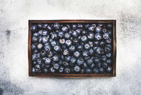 Ripe large blueberries with water drops, food background, close-upの写真素材