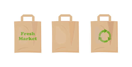 Craft paper brown shopping bag, recyclable non plastic packaging, vector Illustration on a white backgroundのイラスト素材