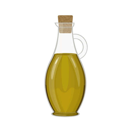 Olive oil in glass jug with cork, vector illustration on white backgroundのイラスト素材