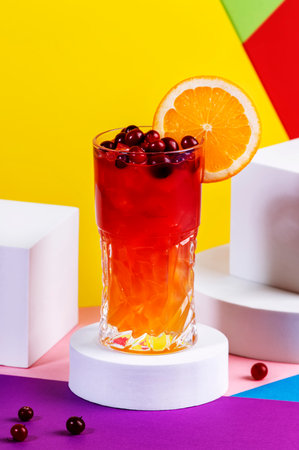 Tequila Madras alcoholic cocktail with silver tequila, orange and cranberry juice and ice. Modern...