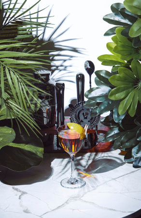 La Perla alcoholic cocktail drink with tequila, manzanilla sherry, pear liqueur, lemon peelの写真素材