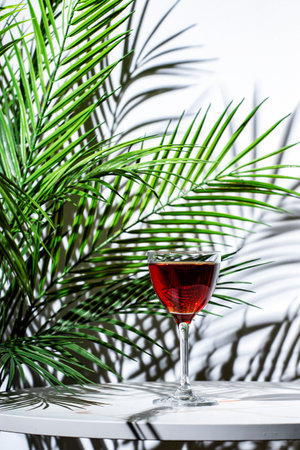 red alcoholic cocktail featuring scotch whiskey, sherry, and liqueurの写真素材