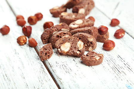 Cantuccini cookies on white wooden backgroundの写真素材