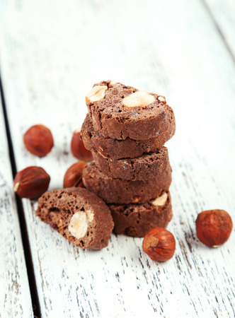 Cantuccini cookies on white wooden backgroundの写真素材