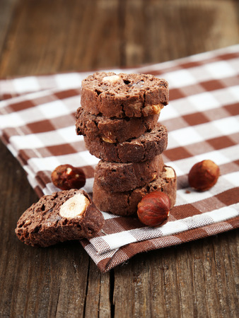 Cantuccini cookies on brown wooden backgroundの写真素材