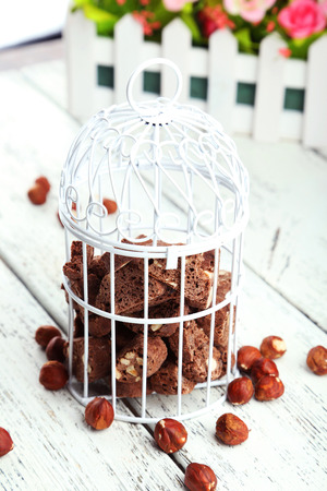 Cantuccini cookies on white wooden の写真素材