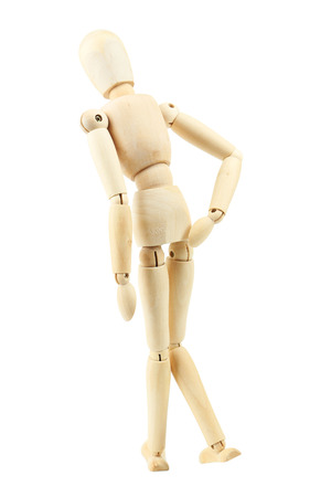Wooden figure with joint pain isolated on whiteの写真素材