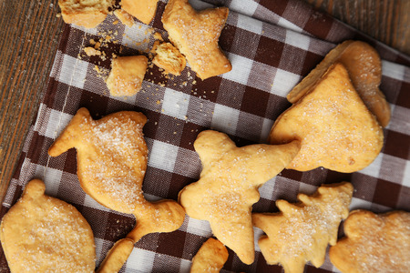 Cookies on brown wooden backgroundの写真素材