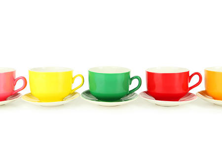 Colorful cups on white backgroundの写真素材