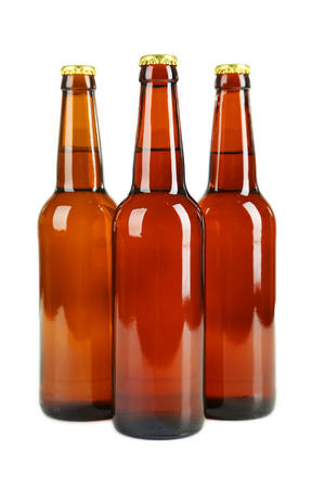 Bottles of beer isolated on whiteの写真素材