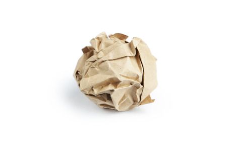 Crumpled paper ball isolated on whiteの写真素材