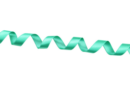 Green ribbon on white backgroundの写真素材