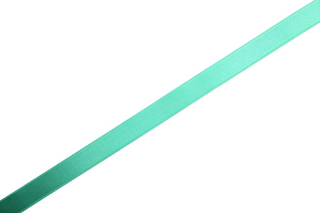 Green ribbon on white backgroundの写真素材