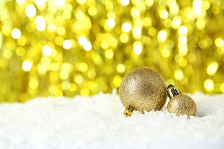 Christmas balls on lights backgroundの写真素材