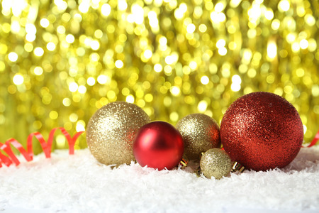 Christmas balls on lights backgroundの写真素材