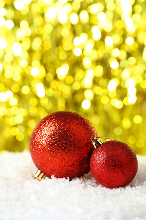 Christmas balls on lights backgroundの写真素材