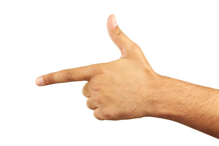 Male hand making a gun gestureの写真素材