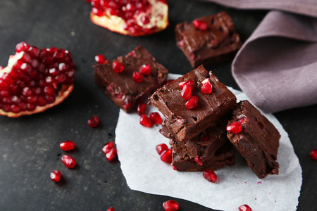 Homemade chocolate fudge with pomegranateの写真素材