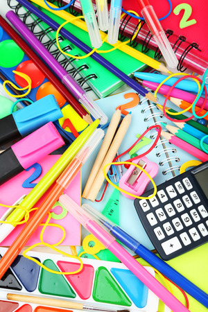 Full background of school suppliesの写真素材
