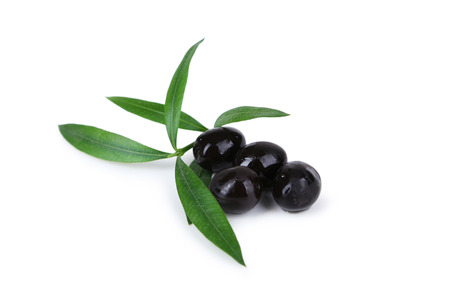 Black olives isolated on whiteの写真素材