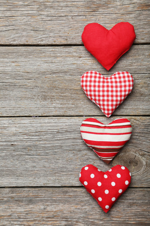 Love hearts on grey wooden backgroundの写真素材