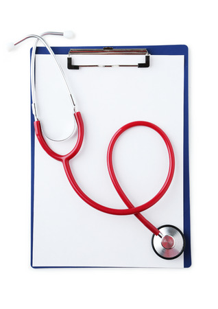Stethoscope with tablet for notes on white backgroundの写真素材