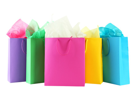 Colorful shopping bags isolated on whiteの写真素材
