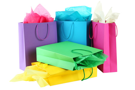 Colorful shopping bags isolated on whiteの写真素材