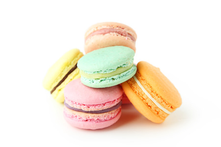 French colorful macarons isolated on whiteの写真素材
