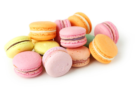 French colorful macarons isolated on whiteの写真素材