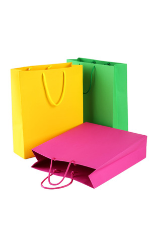 Colorful shopping bags isolated on whiteの写真素材
