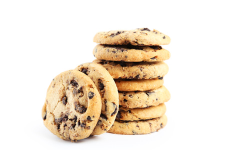 Chocolate chip cookies isolated on a white