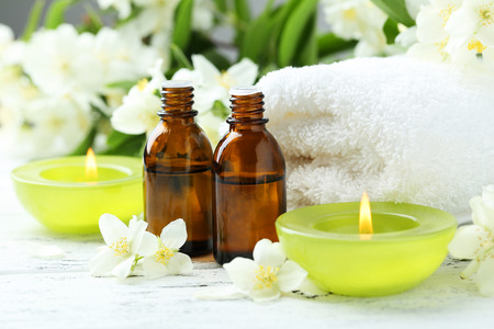 Spa setting on white wooden backgroundの写真素材