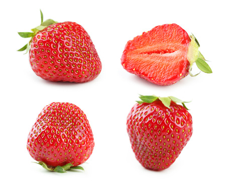 Collage of strawberries berry isolated on whiteの写真素材