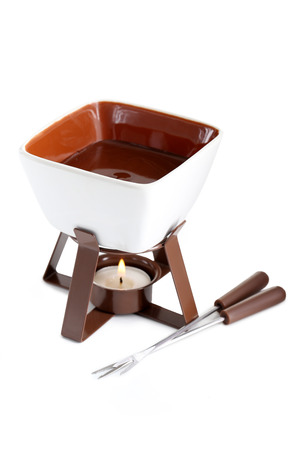 Chocolate fondue isolated on a white backgroundの写真素材