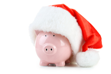 Pink piggy bank isolated on a whiteの写真素材
