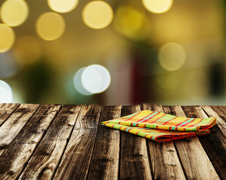 Background with wooden table with napkinの写真素材