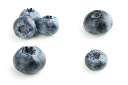 Collage of blueberries isolated on whiteの写真素材