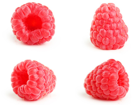 Red raspberry isolated on a white, collageの写真素材
